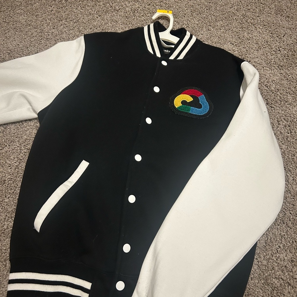 Unisex Google Black and White Varsity Letterman Jacket with Colorful Logo